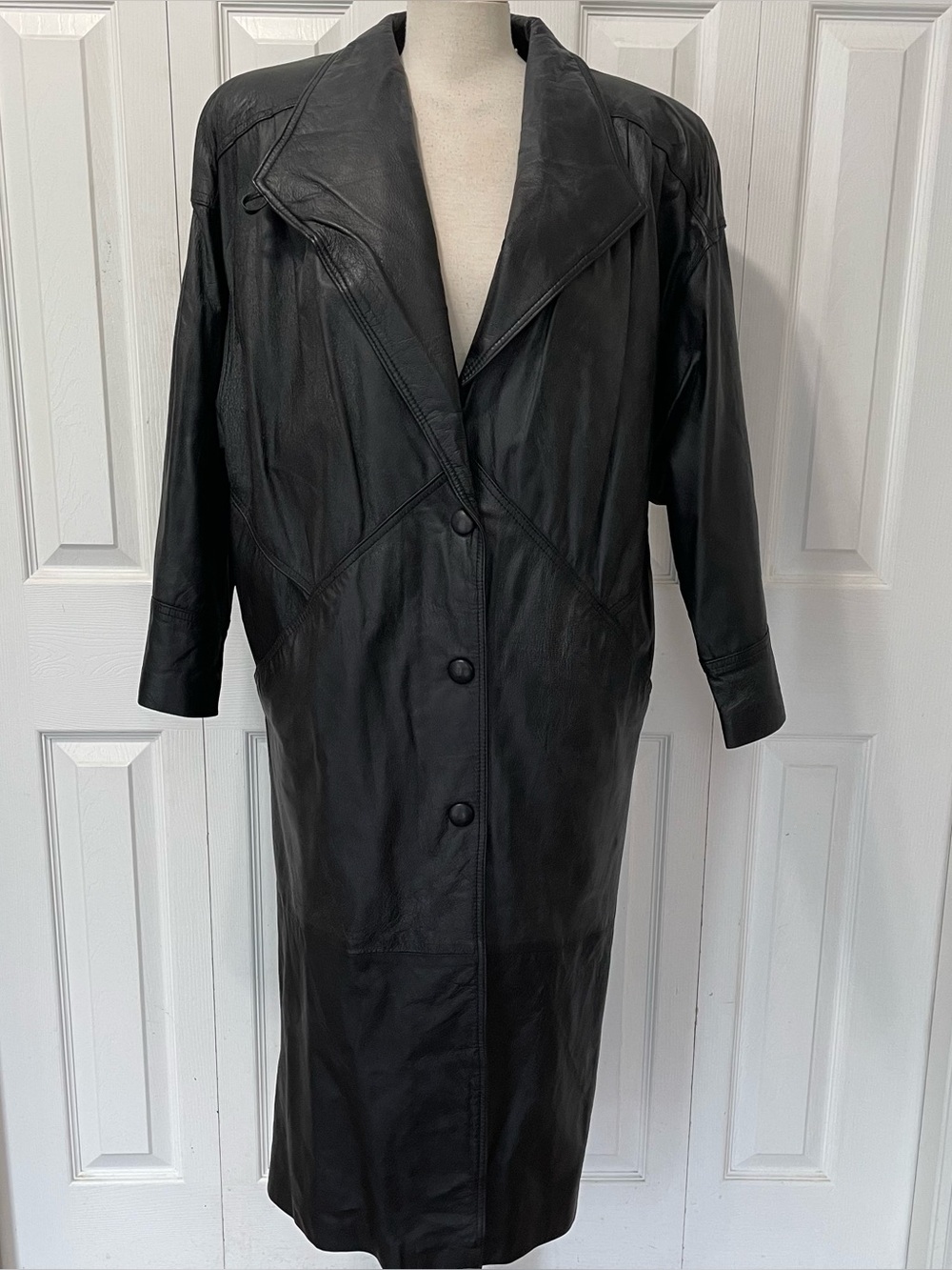 Vintage Wilsons Black Leather Longline Trench Coat